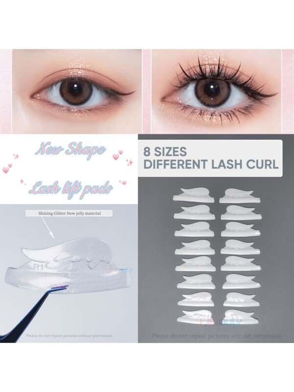 Libeauty 8 Pairs Of Eyelash Lift Shields, High Viscosity,Self-Adhesive, Stick To Skin Without Glue, Super Elastic, Reusable After Cleaning, Suitable For All Lengths Of Eyelashes, Soft And Long Malleable, Fast Upper Hand, Suitable For Salon And Diy