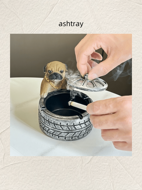 1pc Resin Multi-Color Ashtray Creative Personalized Home Living Room Anti-Flying Ash Dustproof Cute Dog Office Anti-Smell Ashtray