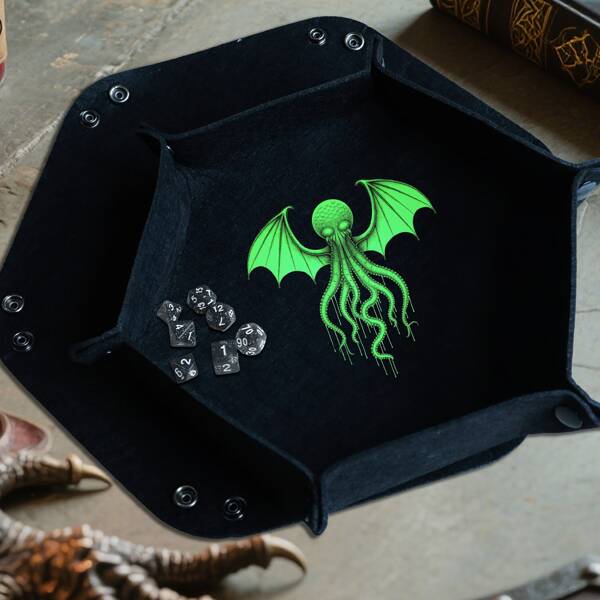 1 pieza Bandeja multifunción Cthulhu Tome-Verde - Tapete para dados, Alfombrilla de ratón, Organizador de llaves/aperitivos, Almacenamiento de rompecabezas de bloques, Almohadilla resistente al calor | Accesorio de escritorio versátil para noches de juegos, oficina | Regalo perfecto de Navidad/Halloween/Cumpleaños para fans de D&D, amantes de RPG de mesa y entusiastas del misterio