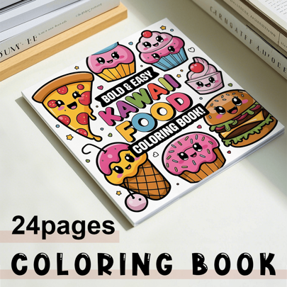 GDTME 1 Libro de colorear de comida linda para adultos - 24 páginas, papel grueso, actividad relajante y divertida para la familia, ilustraciones lindas de postres y comida rápida de dibujos animados, perfecto para la interacción entre padres e hijos y el coloreo inmersivo, libro de colorear lindo.