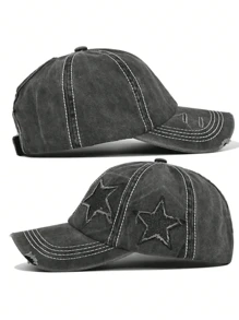 Gorra de béisbol con estrella de cinco puntas, lavada y desgastada, para las cuatro estaciones, unisex con coleta, casual para exteriores, gorra ajustable con visera de moda, versátil para todos