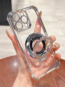 Luxury Electroplated Clear Purple Phone Case With Ring Magnetic Stand Holder, Silver Silicone Shockproof Soft Cover Compatible With IPhone 16/16e/16 Pro/16 Pro Max/16 Plus/15/14/13/12/11/X/XS/XR/8/7, Galaxy S25/S24/S23/S22/S21/A55/A54/A53/A52/A35/A34/A23/A16/A15/A14/A13/A12/A05S/FE/Ultra/4G/5G, And Compatible With Redmi/Honor/MOTO/OPPO/Infinix