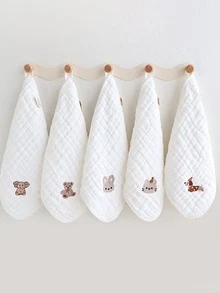 5件/包随机婴儿围兜，可爱动物图案，优质柔软小手帕