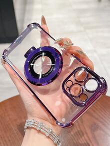 Luxury Electroplated Transparent Purple Phone Case With Magnetic Ring Holder, Shockproof And Anti-Fall, Made Of Soft Silicone Material, Compatible With IPhone 16/16E/16 Pro/16 Pro Max/16 Plus/15/14/13/12/11/X/XS/XR/8/7, Galaxy S25/S24/S23/S22/S21/A55/A54/A53/A52/A35/A34/A23/A16/A15/A14/A13/A12/A05S/FE/Ultra/4G/5G, Redmi/Honor/MOTO/OPPO/Infinix And Other Brands
