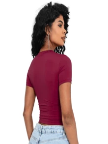 BabyTee Feminina - Babe Tee - Baby Tee - Slim Fit Short Sleeve Blouse - Đỏ tía - Xem 2