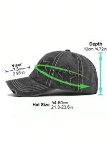 Gorra de béisbol con estrella de cinco puntas, lavada y desgastada, para las cuatro estaciones, unisex con coleta, casual para exteriores, gorra ajustable con visera de moda, versátil para todos
