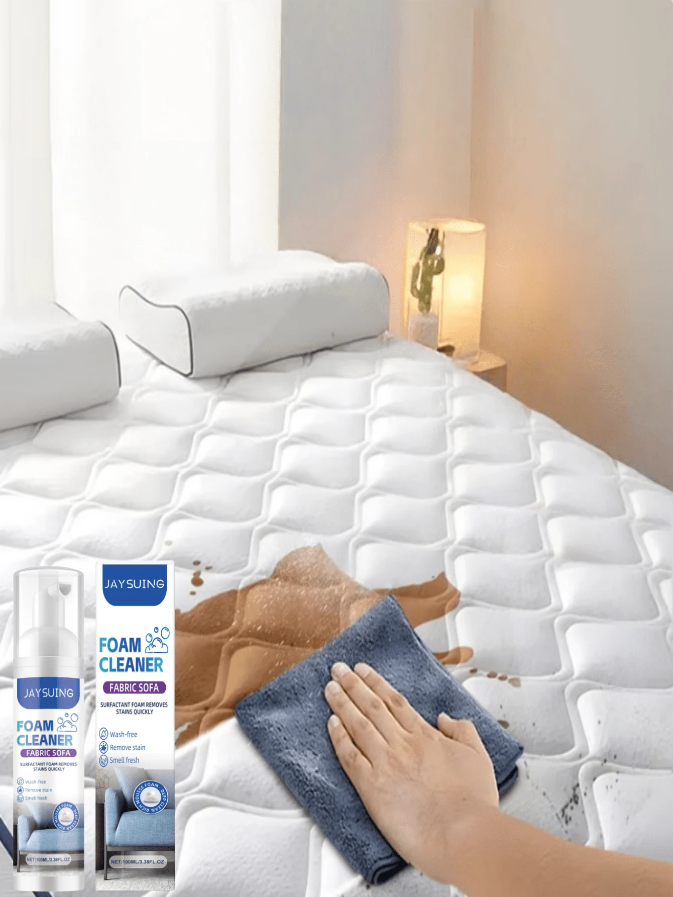 JAYSUING 100毫升布艺沙发海绵清洁剂，适用于布艺沙发、纺织品、窗帘、床垫，新旧型号随机发货