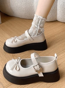 New Summer Mary Jane Flat Shoes For Women, Round Toe Bowknot Decor With Ankle Strap, Cute Outfit With Dress