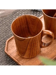 1pc Wooden Creative Thick Wooden Mug With Handle, Milk Coffee Cup