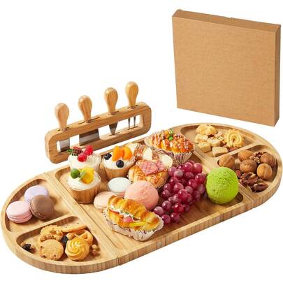 Fulvari Charcuterie Board Set  Large Bamboo  Magnetic Cheese Board Set For Serving Food Platter Cracker Snack, Wedding Gifts, House Warming Gifts New Home