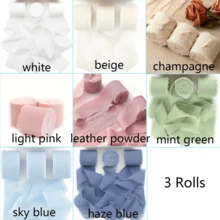 3 卷雪纺丝带、花束用雪纺丝带、礼品包装用布丝带、婚礼/圣诞节装饰用手工磨损丝带、1.5 英寸 X 5.5 码/卷、礼品包装用丝带、婚礼请柬、DIY 工艺品、新娘花束、圣诞节 - 彩色 - 查看 3