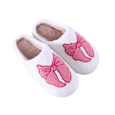 핑크색 귀여운 리본 디자인 여성용 실내 캐주얼 슬리퍼, 편안하고 통기성이 좋아 사계절 착용 가능