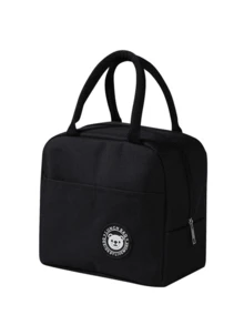 2/1pc Bear Label Insulated Lunch Bag, Large Capacity Reusable Lunch Tote Bag, Waterproof, Portable Design, Suitable For School And Office - Keep Food Fresh And Delicious, Lunch Bag, Tote Bag, Kitchen Picnic Food Insulated Bag, Back To School Season Student Supplies, Makeup Storage Bag, Travel Portable Bag, Portable Handbag, Pink Storage Bag.