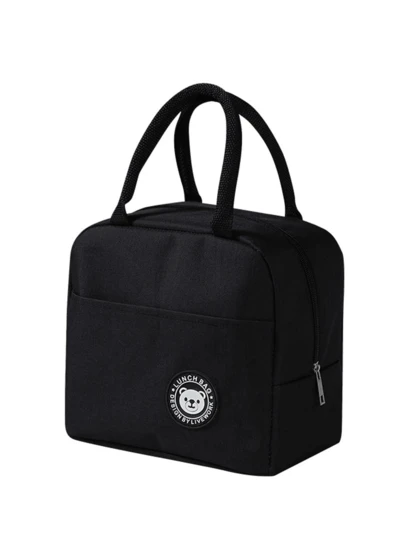 2/1pc Bear Label Insulated Lunch Bag, Large Capacity Reusable Lunch Tote Bag, Waterproof, Portable Design, Suitable For School And Office - Keep Food Fresh And Delicious, Lunch Bag, Tote Bag, Kitchen Picnic Food Insulated Bag, Back To School Season Student Supplies, Makeup Storage Bag, Travel Portable Bag, Portable Handbag, Pink Storage Bag.