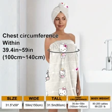 Sanrio 1 pièce Sanrio pour Hello chat avec peignoir à boutons et serviette, en tissu 100% polyester, bonnet de douche doux et très absorbant, ensemble de serviette de bain portable pour adultes, convenant pour la salle de bain, accessoires de salle de bain, short de sauna, peignoir de spa, gants de toilette Retour à l'école