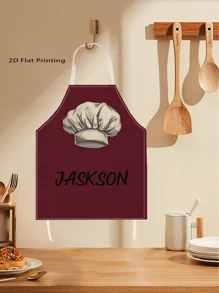 1pc Customized Apron, Personalized Text, Chef Print Apron, Unisex Printed Kitchen Apron, Creative Gift, Cute Apron For Men And Women, Printed Apron Household Kitchen Supplies