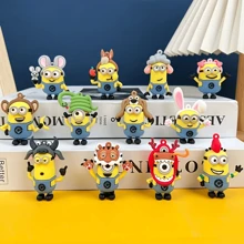 Minions 12 pezzi di graziose miniature di animaletti zodiacali dei Minions, adatte per decorare l'auto, come portachiavi, accessori da scrivania, ottimi regali per Natale, Ognissanti, Pasqua, Festa della Mamma, compleanni, Ringraziamento e altre festività per famiglie e amici