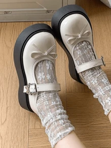 New Summer Mary Jane Flat Shoes For Women, Round Toe Bowknot Decor With Ankle Strap, Cute Outfit With Dress