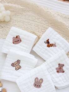 5件/包随机婴儿围兜，可爱动物图案，优质柔软小手帕