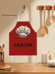 1pc Customized Apron, Personalized Text, Chef Print Apron, Unisex Printed Kitchen Apron, Creative Gift, Cute Apron For Men And Women, Printed Apron Household Kitchen Supplies
