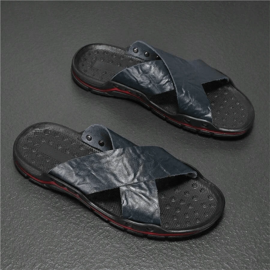 Été Mode Grande Taille 38-48 Mules Homme, Sandales de Plage Cloutées Anti-Dérapantes, Pantoufles Décontractées pour Hommes - Bleu azur - Voir 1