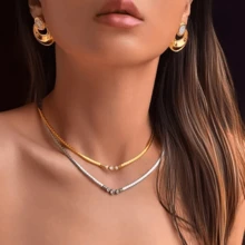 1 件 18K 镀金不锈钢锆石装饰项圈，适合女性日常佩戴和婚礼佩戴作为礼物 - 項圈 - 查看 2