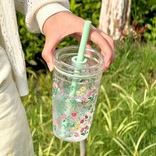 HILAKE Botella de agua de 16 onzas con estampado floral y de moño - Portátil, duradera y reutilizable con pajita y tapa, diseño de estampado de flores y moños - Perfecta para hidratarse en verano, café helado, jugos, sodas y batidos - Regalo ideal para cumpleaños y fiestas - Accesorio imprescindible para la oficina - Multicolor - Ver 7