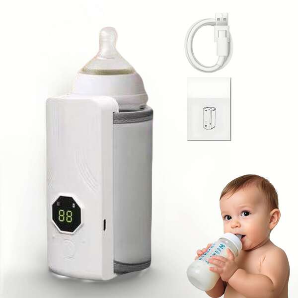1 Stück 6-Gang Temperaturanzeige Flaschenwärmer mit wiederaufladbarem Akku, Wärmer & Flaschenwärmer für Babys, tragbares USB beheiztes Leder Geschenk, geeignet für Neugeborene Jungen und Mädchen