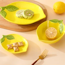 1件卡通可爱柠檬碟餐具家用创意陶瓷高美水果盘沙拉甜品碗盘组合厨房用品 - 彩色 - 查看 8