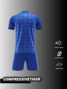 Conjunto de uniforme de fútbol personalizado - Jersey de fútbol y pantalones cortos con estampado personalizados | Agregue su nombre/número | Regalos de ropa deportiva transpirable - Azul - Ver 3