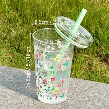 HILAKE Botella de agua de 16 onzas con estampado floral y de moño - Portátil, duradera y reutilizable con pajita y tapa, diseño de estampado de flores y moños - Perfecta para hidratarse en verano, café helado, jugos, sodas y batidos - Regalo ideal para cumpleaños y fiestas - Accesorio imprescindible para la oficina - Multicolor - Ver 3