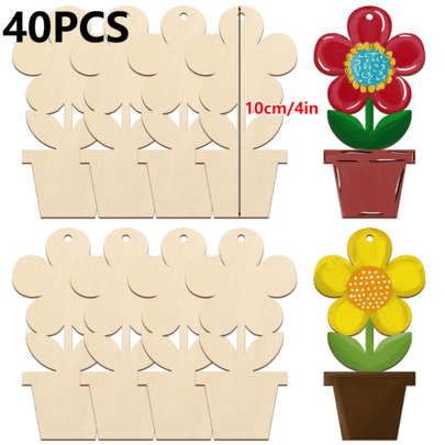 20/40pcs 4-Inch Wooden Flower Pots Spring Decorations, With 10m Jute Rope, Unfinished Wooden Flower DIY Blank Discs For Wedding, Anniversary, Family Gathering, Mother's Day