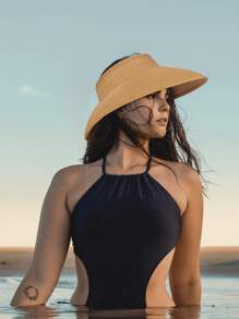 Women's Sun Visor Hats Wide Brim Straw Beach Hat Ponytail Hats For Women Foldable Floppy