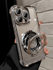 Luxury Electroplated Clear Purple Phone Case With Ring Magnetic Stand Holder, Silver Silicone Shockproof Soft Cover Compatible With IPhone 16/16e/16 Pro/16 Pro Max/16 Plus/15/14/13/12/11/X/XS/XR/8/7, Galaxy S25/S24/S23/S22/S21/A55/A54/A53/A52/A35/A34/A23/A16/A15/A14/A13/A12/A05S/FE/Ultra/4G/5G, And Compatible With Redmi/Honor/MOTO/OPPO/Infinix