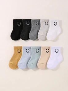 20 Pairs Baby Boys And Toddler Socks Random Smiling Face Jacquard Cuff | Soft Skin-Friendly Short Socks For Daily/Gifts/Travel
