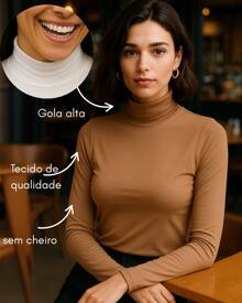Blusa Feminina Manga Longa Gola Alta Estilo Clássico e Quentinho Simples Casual elegante Tecido Viscolycra