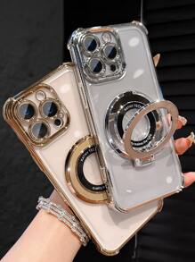 Luxury Electroplated Clear Purple Phone Case With Ring Magnetic Stand Holder, Silver Silicone Shockproof Soft Cover Compatible With IPhone 16/16e/16 Pro/16 Pro Max/16 Plus/15/14/13/12/11/X/XS/XR/8/7, Galaxy S25/S24/S23/S22/S21/A55/A54/A53/A52/A35/A34/A23/A16/A15/A14/A13/A12/A05S/FE/Ultra/4G/5G, And Compatible With Redmi/Honor/MOTO/OPPO/Infinix