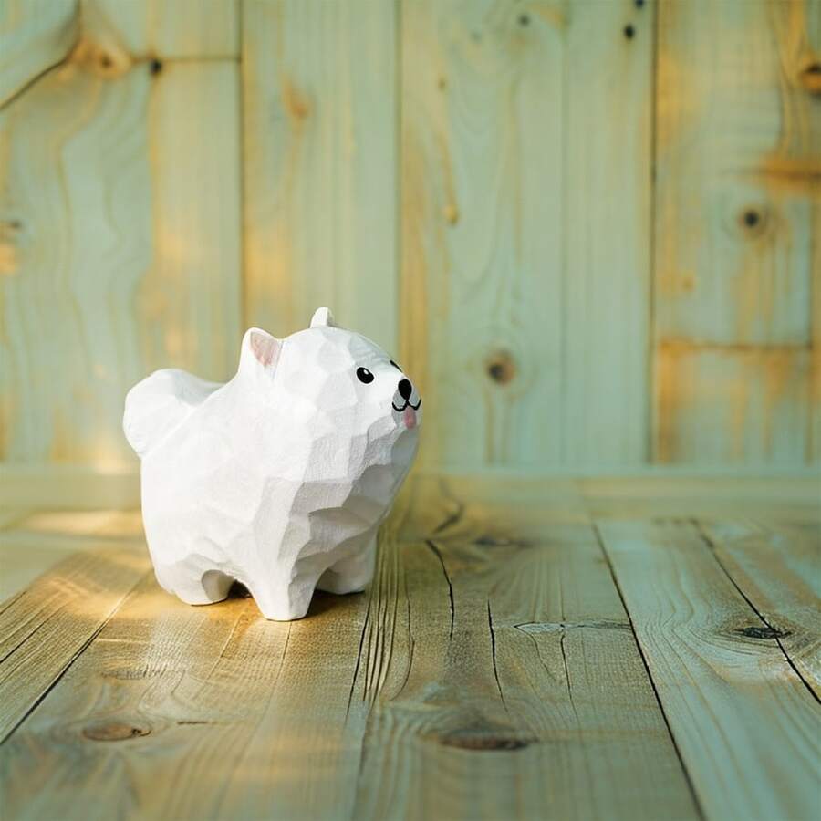 Original Handmade Charming Wooden Carving Corgi SAMOYED Dog Figurine Decor Cute Ornament For Handcrafted Dog Decor Home Home Desktop Decoration Birthday Gifts Graduation - Samoyed - View 1