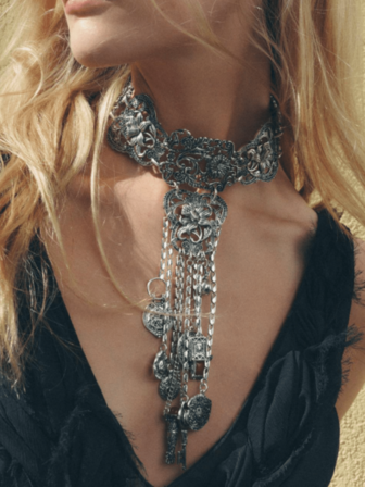 1 件新款波西米亚复古风格长项链，带鱼和花卉流苏吊坠，女士时尚项链