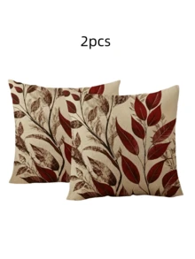 4pcs/2pcs Autumn Leaf Decorative Pillow Covers, Romantic Autumn Design, Deep Red Background With Dried Rose, Dark Brown And Ivory Print, | 18 X 18 Inches | Zipper Closure | Soft And Comfortable Fabric, Fade-Resistant, Machine Washable, Suitable For Outdoor Decor, Home Decor, Patio Decor, Room Decor, Party Decor, Bedroom Decor. Pillow Inserts Not Included. - Multicolor - View 7