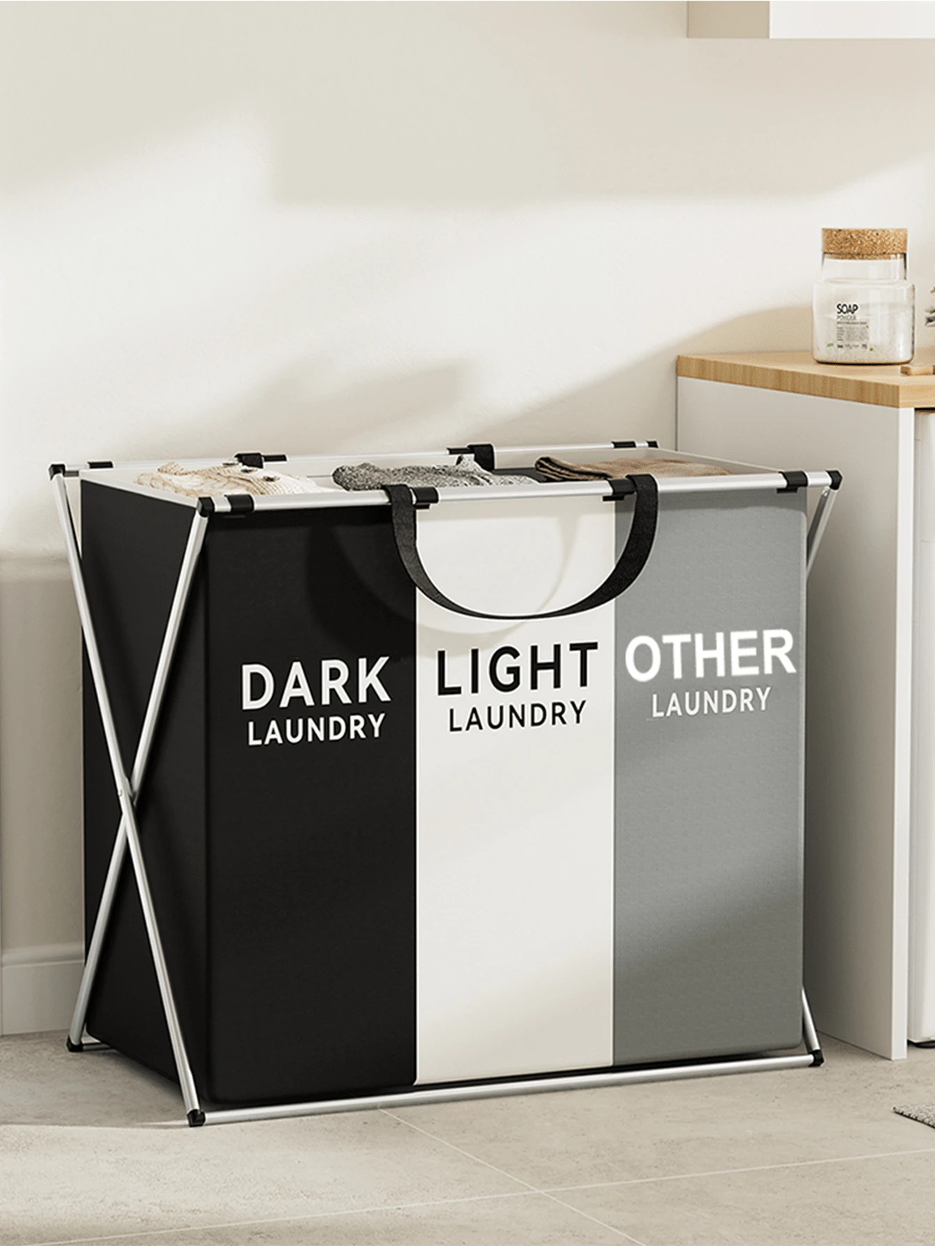 Cesto multiporta per vestiti sporchi, cesto portatile per abiti sporchi, cesto grande per vestiti sporchi, cesto portatile per bucato, contenitore di stoccaggio in tessuto domestico con 3/2/1 vani larghi