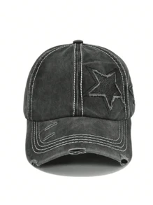 Gorra de béisbol con estrella de cinco puntas, lavada y desgastada, para las cuatro estaciones, unisex con coleta, casual para exteriores, gorra ajustable con visera de moda, versátil para todos