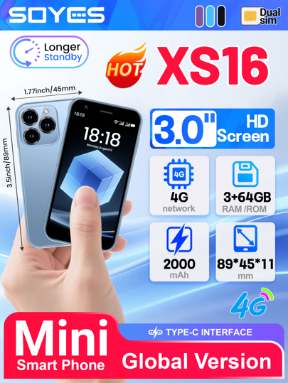 SOYES SOYES XS16 4G LTE Mini Small Size Smartphone 2GB RAM 16GB ROM / 3GB RAM 64GB ROM 3" Display 5MP Camera Dual SIM With Play Store