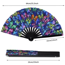1pc Fluorescent Colorful Folding Fan With Butterfly & Mushroom Pattern, Fashionable Choice For Party, Music Festival, Summer Gathering, Outdoor Activities, Wedding Theme, Street Style, Dance Performance, Halloween & Christmas Accessories - Multicolor - View 12