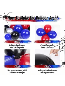 134PCS 5/10/18inch Black Red And Blue Sliver Balloons Arch Kit, Spider Men Theme Balloon Garland With Starburst Foil Balloons For BabyShower Happy Birthday Party Decorations - As the Picture Shows - View 11