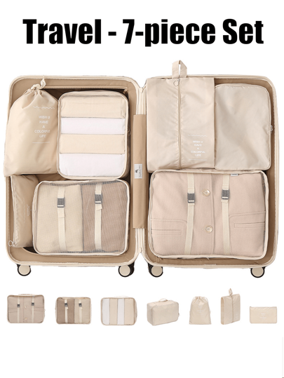 Juego de 7 en 1 Organizador de Viaje Multifuncional para Cosméticos, Bolsas Organizadoras Plegables para Equipaje, Bolsa Organizadora Multiusos para Cosméticos, Bolsas Organizadoras Portátiles, Bolsa para Brochas de Maquillaje, Bolsa de Cosméticos, Bolsa para Productos de Cuidado de la Piel, Bolsa para Ropa, Bolsa con Cremallera, Bolso de Mano, Bolsa para Zapatos, Bolsa con Cordón, Bolsa para Ropa Interior, Organizador de Equipaje, Organizador de Joyas, Organizador de Cosméticos, Gran Capacidad, Portátil, Malla, Ahorro de Espacio, Adecuado para Ropa, Pantalones, Regalo de Vacaciones, Artículo de Viaje Esencial