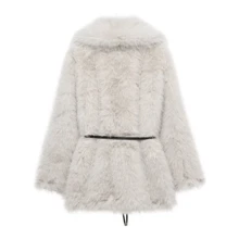 DEEKA New Autumn/Winter Faux Fur Trim Mid-Length Thick Warm Coat With Belt - Beige - View 3