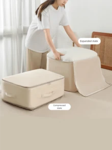 1 pezzo Borsa per lo stoccaggio in nylon ad alta capacità - Borsa organizzativa compressa salvaspazio, borsa per compressione lavabile per biancheria da letto, coperte, con chiusura lampo, borsa per lo stoccaggio rettangolare resistente per trasloco, viaggio, abbigliamento