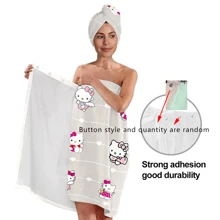 Sanrio 1 pièce Sanrio pour Hello chat avec peignoir à boutons et serviette, en tissu 100% polyester, bonnet de douche doux et très absorbant, ensemble de serviette de bain portable pour adultes, convenant pour la salle de bain, accessoires de salle de bain, short de sauna, peignoir de spa, gants de toilette Retour à l'école