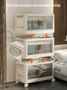 Home Organization,5-Layer Folding Storage Bin With Lid  ,Equipped With Mobile And Convenient Storage Cabinets, Stackable With Doors And Large Capacity Storage Boxes, Suitable For Organizing Wardrobes And Storage Boxes In Family Dormitories, Organizing Holiday Decorations In Bedrooms, Organizing And Storing Good Items For Student Apartment Tenants, Easy To Install And Move, Saving Space, And Offering Cost-Effective Storage Solutions St Affordable Prices - 彩色 - 查看 3